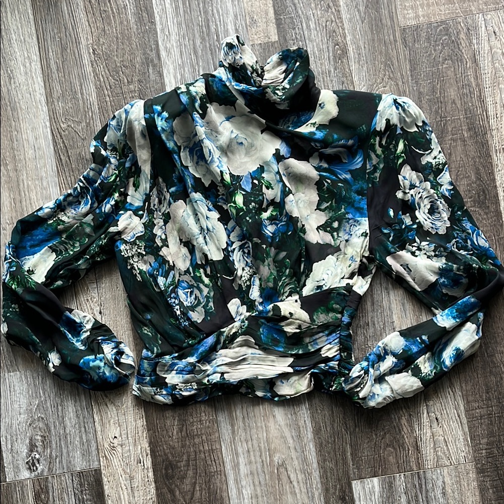 ZARA | 80s Inspired Floral Blouse with Shoulder Pads